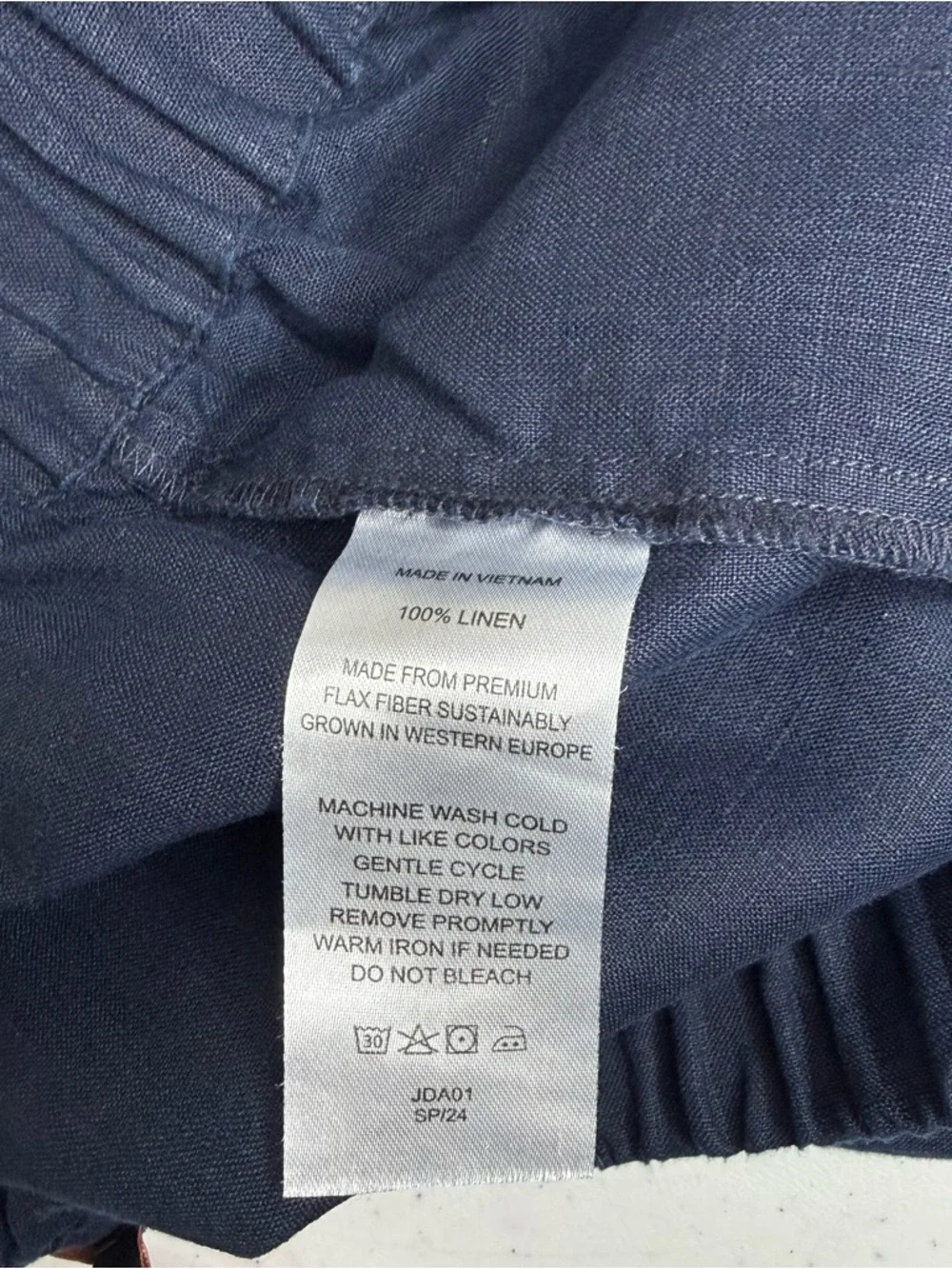 NWT QUINCE 100% European Linen Tapered Ankle Pants Elastic-Waist Deep Navy Sz S